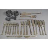 A Silver Plated Set fo Fish Knives and Forks, Pewter INkwell Etc