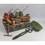 A Vintage Tool Case together with Four Oil Cans