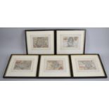 A Set of Five 17th Century Hand Coloured Map Engravings by Flemish Engraver Pieter Van Denkeer to