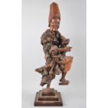 A Mid 20th Century Carved Oriental Study of Gent Dancing, Stepped Plinth Base, 54cms High