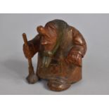 A Continental Hand Carved Wooden Study of Lady with Scarf and Broom, 12.5cms High, Possibly Pocket