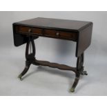 A Modern Mahogany Drop Leaf Side Table with Two Drawers