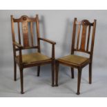 A Set of Five Carved Oak Dining Chairs to Include One Carver with Carved and Pierced Backs