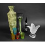 A Collection of Various Coloured Glassware to comprise Tots, Vases, Crystal Clear Collectable
