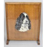 A Mid 20th Century Oak Fire Screen, Centre Panel Decorated with Spaniel, 61x78cms