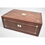 An Edwardian Mother of Pearl Inlaid Mahogany Work Box with Hinged Lid, Missing Inner Tray, 26.5cms