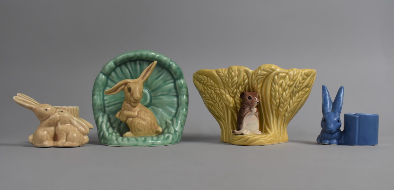 Two Large Sylvac Vases, Rabbit no. 1510 and Field Mouse 5350 Together with Two Small Rabbit Match