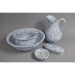 A Minton Flow Blue, Italian Marble Pattern (1845-1860) Toilet Set to comprise Wash Bowl, Water