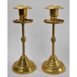 A Pair of Townshend and Co. Brass Candlesticks, 18cms High