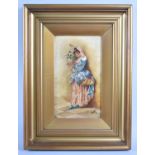 A Gilt Framed Oil Depicting Maiden with Marionette, Signed L Newton, 14x24cm