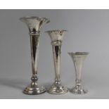 Three Silver Bud Vases, the Tallest AF, 15cm, 13cm and 8cm high