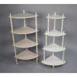 Two White Painted Modern Four Tier Corner Whatnots