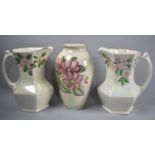 A Pair of Ringtons Ltd Maling Ware Jugs Together with a Maling Dahlia Vase, 22cm high