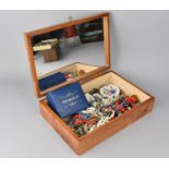 A Burr Wood Jewellery Box Containing Various Costume Jewellery, Enamelled Box etc