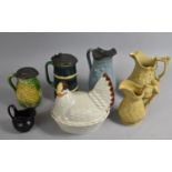 A Collection of Various 19th Century Jugs to comprise Sweetcorn Jug, Barrel Example, Ridgway and