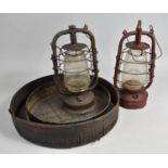 Two Vintage Lanterns together with Two Circular Sifting Sieves