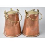 A Pair of Copper and Brass Milk Canisters/Churns, 13cms High