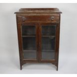 An Edwardian Oak Narrow Hall Bookcase Cabinet with Galleried Top, 76cm wide