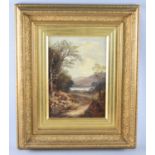 A 19th Century Gilt Framed Oil on Board, Wooded Mountain Landscape with Lake, 24x34cms