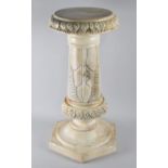 A Heavy Marble Circular Topped Torchere Stand with Carved Decoration on Pentagonal Base, Top 25cms