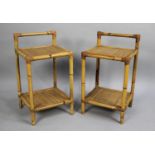 A Pair of Bamboo and Woven Cane Two Tier Bedside Tables, 35cm wide