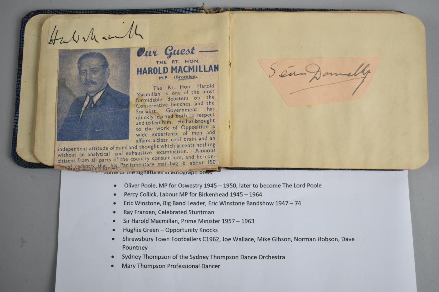 A Vintage Autograph Book Containing Various Autographs to include Harold Macmillan, Prime Minister
