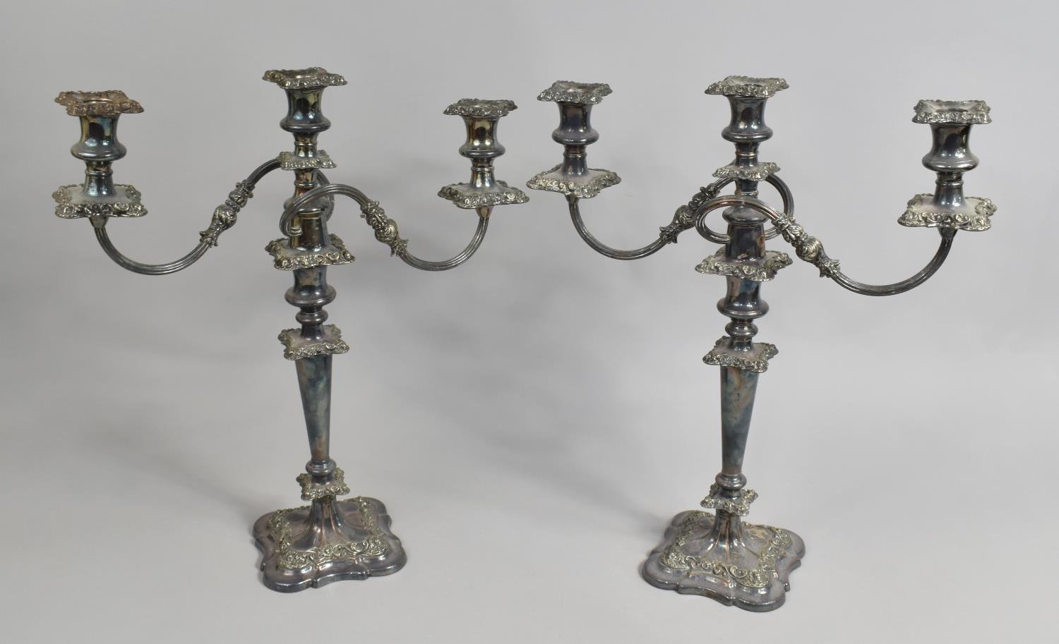 A Pair of Large Silver Plated Three Branch Candelabra, 46cms High - Image 2 of 2