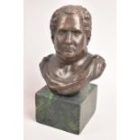 A Grand Tour Style Bronze Bust, Green Marble Plinth, Classical Gent, Perhaps Caesar, 14cms High