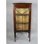 An Edwardian Mahogany Display Cabinet with Inlaid and Painted decoration, 58cms Wide