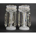 A Pair of Late 19th century Opaque Glass Lustres, Complete with Droppers, Decorated with Scrolled