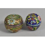 Two Enamelled Lidded Pots in the Form of Apples, 5.5cm high