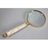 A Modern Desktop Magnifying Glass with Mother of Pearl Handles, 24cms Long