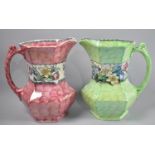Two Maling Jugs, Green and Pink Ground, 19cm high