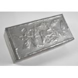 An Edwardian Pewter Mounted Wooden Box, Hinged Lid Decorated in relief with Flowers, 18.5cms Wide