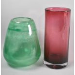 A Heavy Set Green Glass Vase of Tapering Form with Polished Bottom, 19cm high Together with a