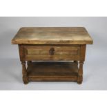A Wooden Stand/Small Table with Single Drawer, Stretcher Shelf, Turned Supports, 78cms Wide