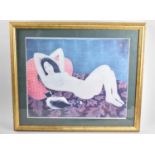 A Framed Print of Nude and Cat, 50x40cm