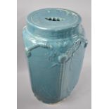 An Oriental Glazed Stoneware Cylindrical Seat with moulded Rope Decoration, Some Chips to Base,