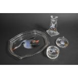 A Dressing Table Set with Etched and Painted Seagull Design to include Tray, Lidded Pot, Candlestick