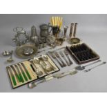 A Collection of Various Silver Plated Items to include Cutlery, Tankard, Vases, Etc