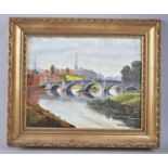 A Gilt Framed Oil on Board, The English Bridge, Shrewsbury by Gordon Barnett, 24x19cm