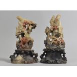 A Pair of 19th Century Chinese Carved Soapstone Figures of Chinese Gods/Immortals on Naturalistic