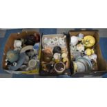 Three Boxes of Various Ceramics to include Crested Ware, Denby Etc