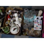 Two Boxes of Various Items to comprise Various Christmas Ornaments, Tazza, Glassware, Lanterns Etc