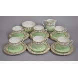 A Royal Grafton Green Gilt and White Decorated Tea Set with White Trim having Gilt Swag Highlights