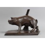 A Modern Heredities bronze Effect Resin Study of Sow Scratching On Post, 28cms Plinth Base