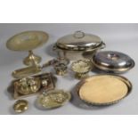 A Collection of Various Silver Plated Items to include Lidded Tureens, Pierced Tazza, Horn Handled