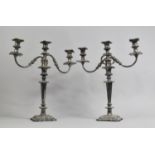 A Pair of Large Silver Plated Three Branch Candelabra, 46cms High