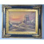 A Framed Oil on Canvas, Dutch Winter Canal Scene, 39cms by 29cms