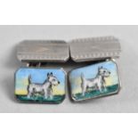 A Pair of Sterling Silver and Enamel Cufflinks the Terminals with Highland Terriers